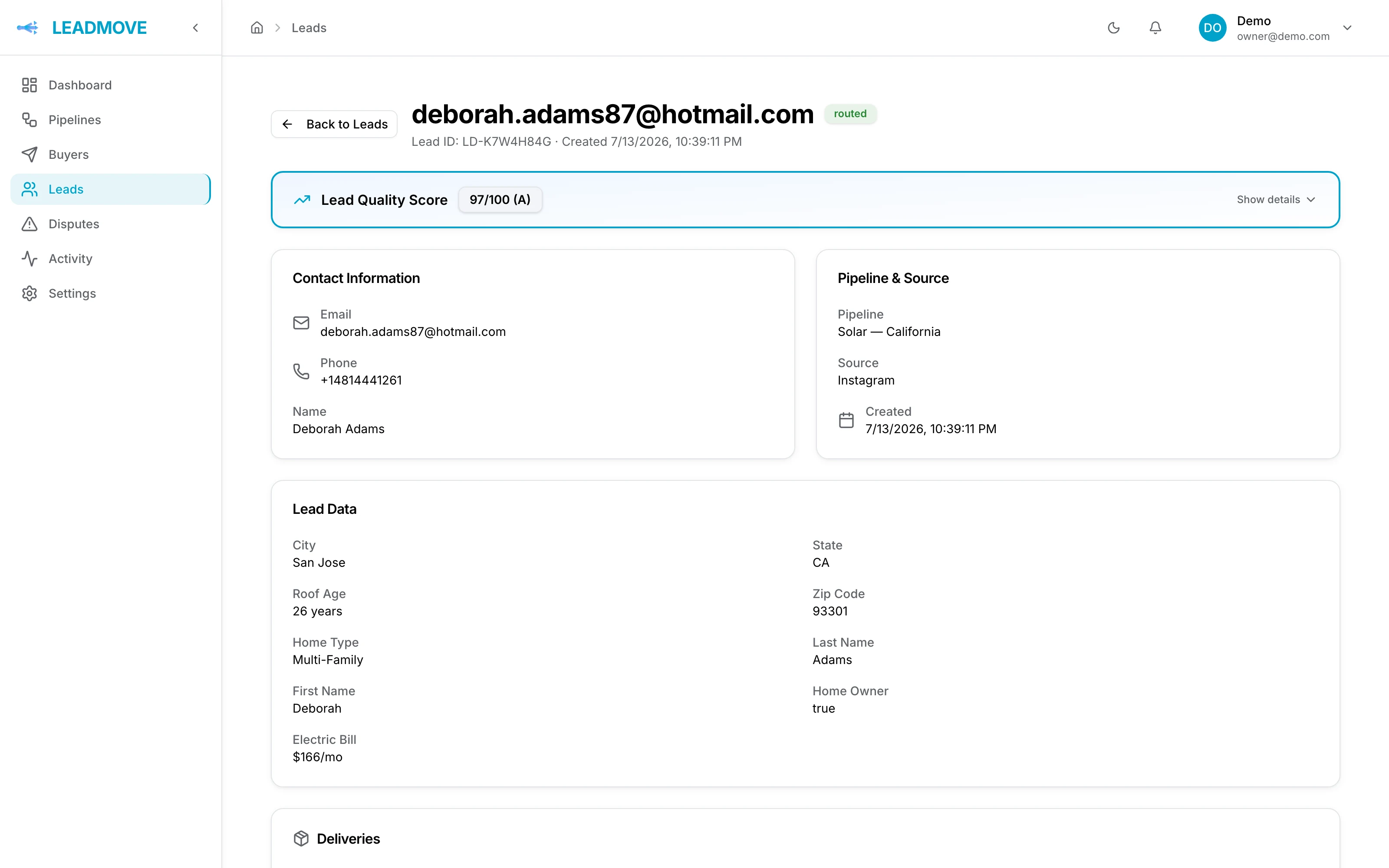 Screenshot — Send leads into LeadMove