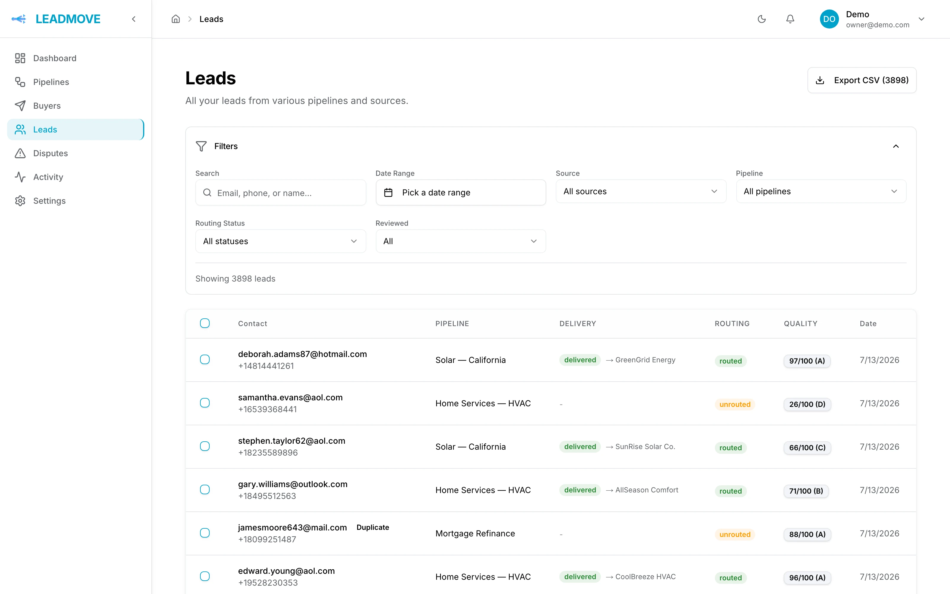 Screenshot — Automatic lead routing rules